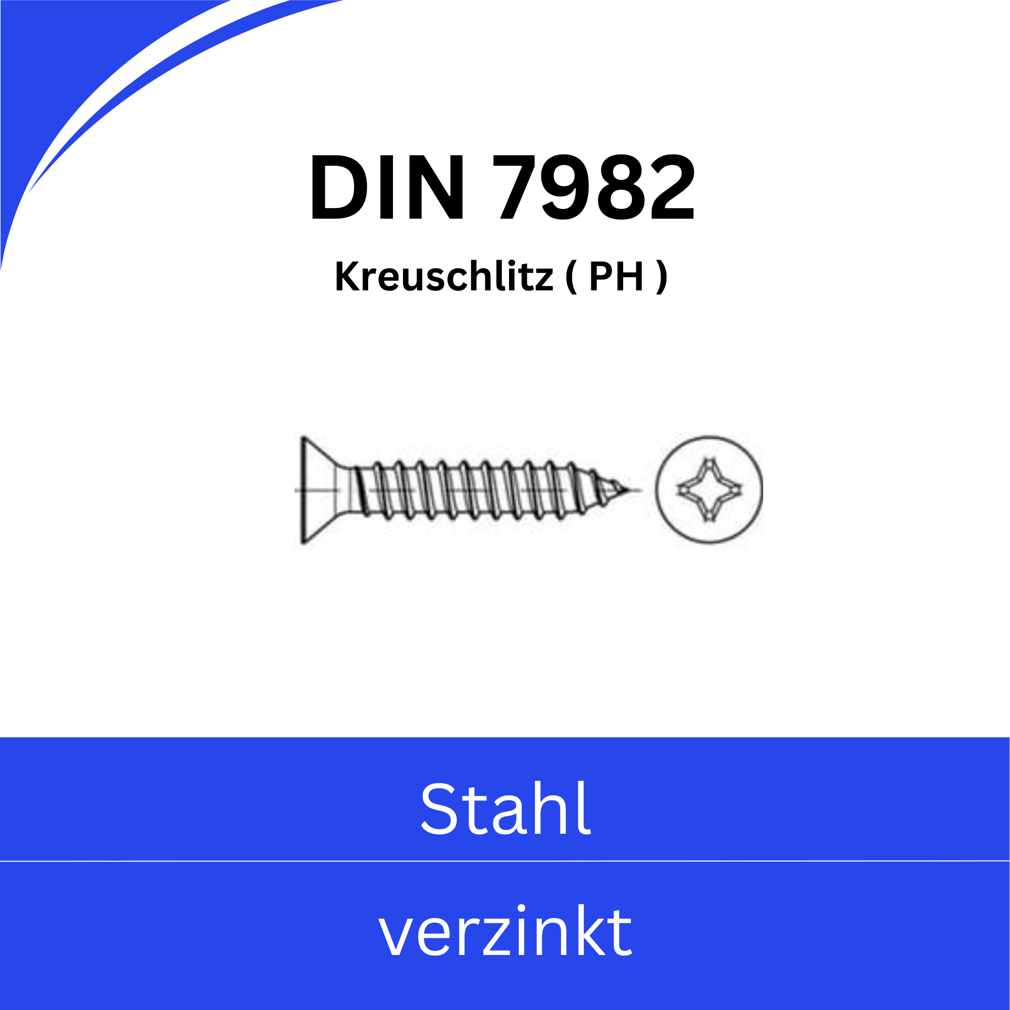 Bild von ➤ Kategorie: DIN 7982 Stahl verzinkt (Kreuzschlitz (PH))